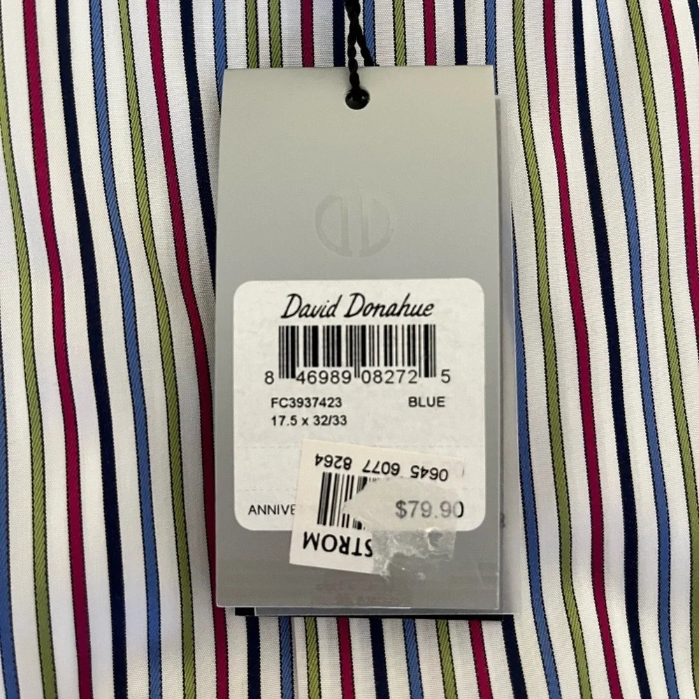 David Donahue Blue, Green, and Red Striped Dress Shirt